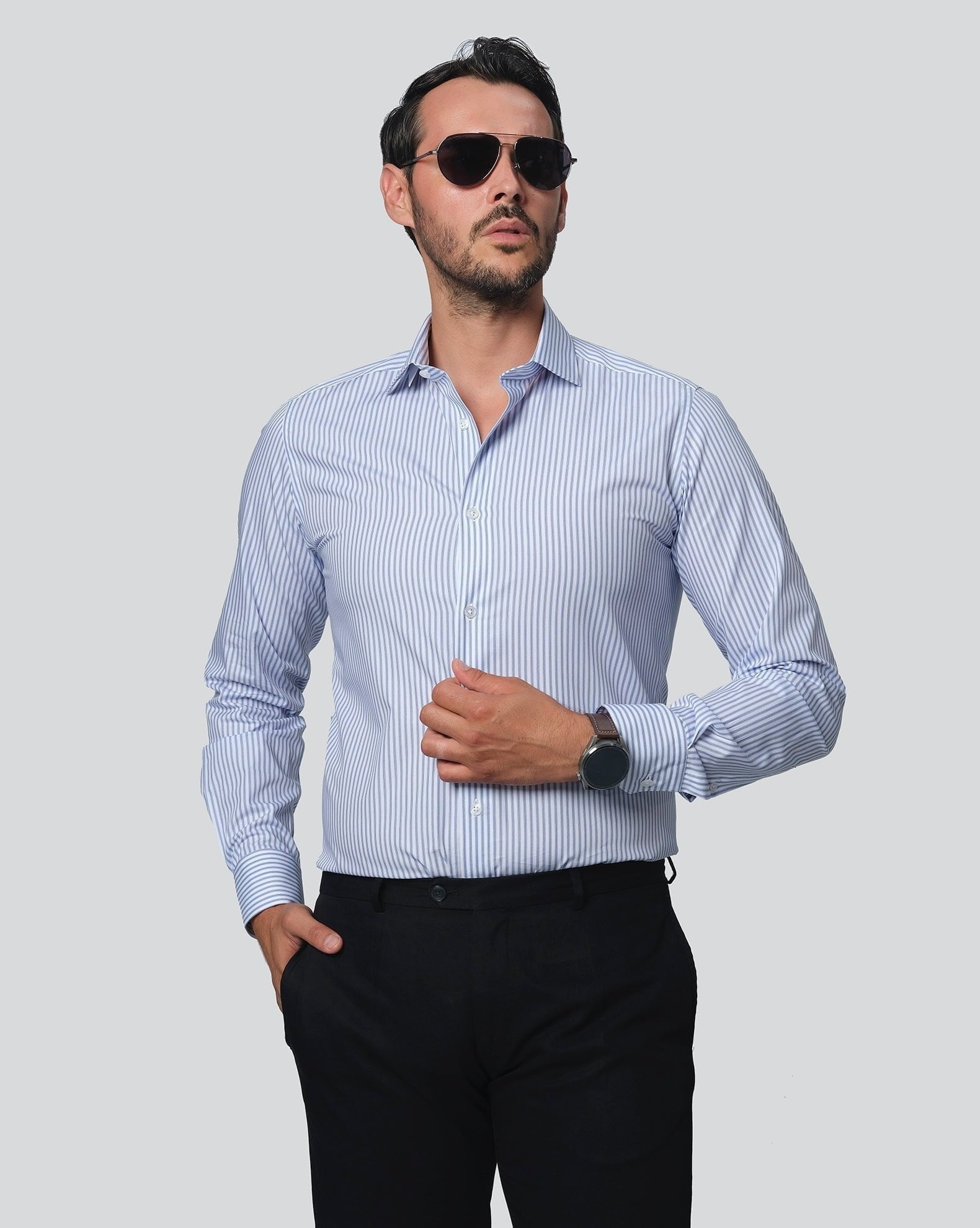 VENICE SIX Men's Striped Office Shirt