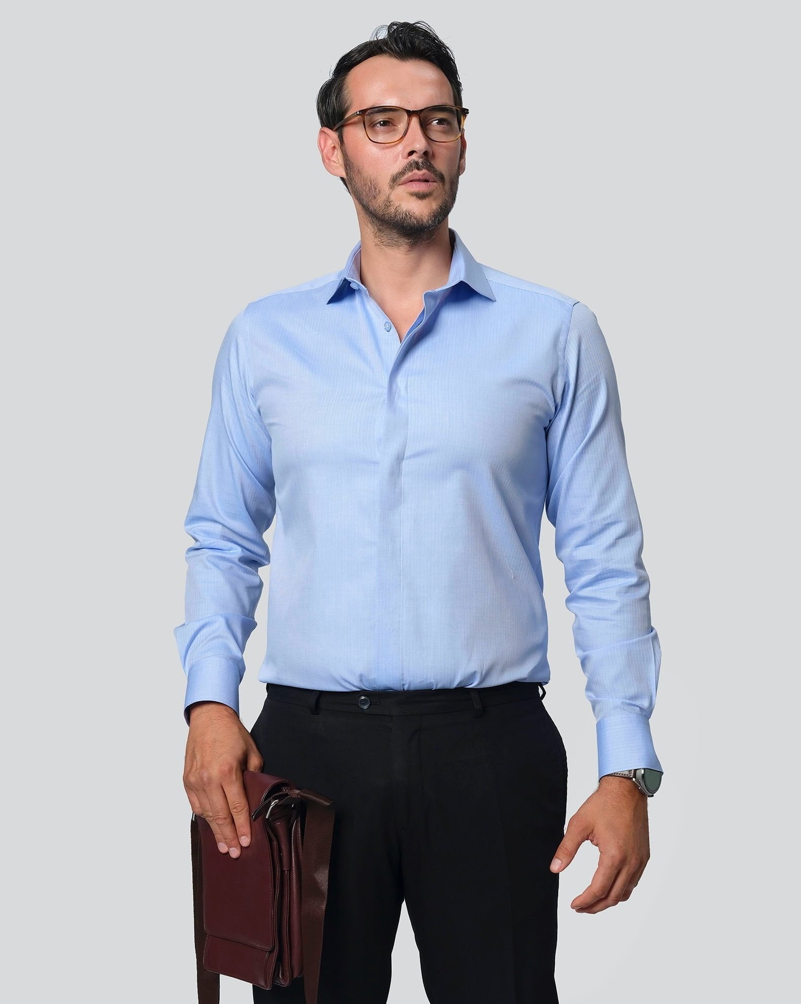 NAPOLEON BLUE Men's Long Sleeve Office Shirt